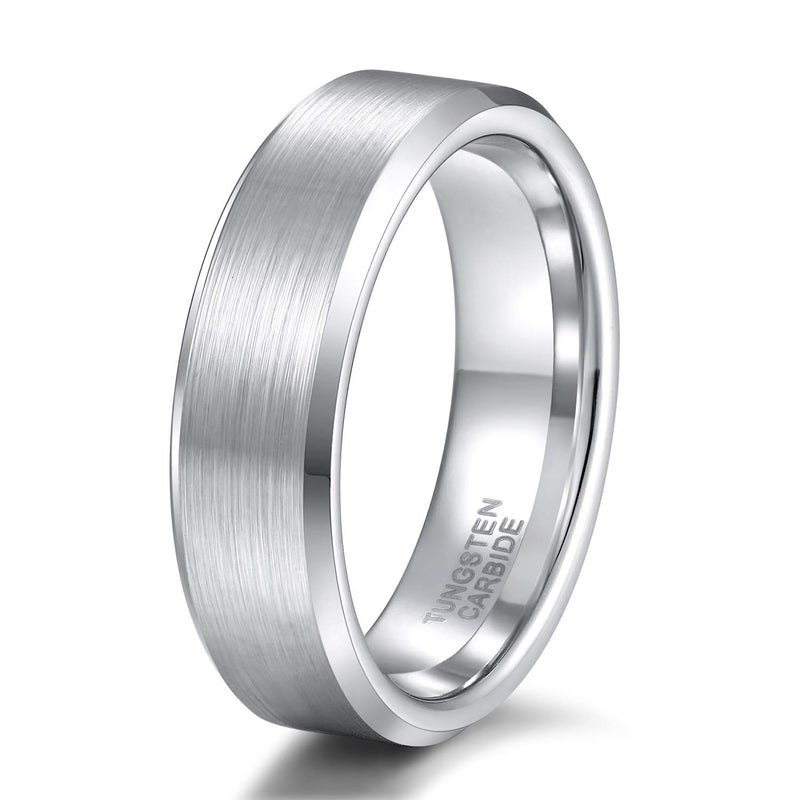 TRUMIUM 6mm Tungsten Rings White Silver Plated for Men Women Wedding Band Brush Beveled Edge Size 8.5 - Image 1